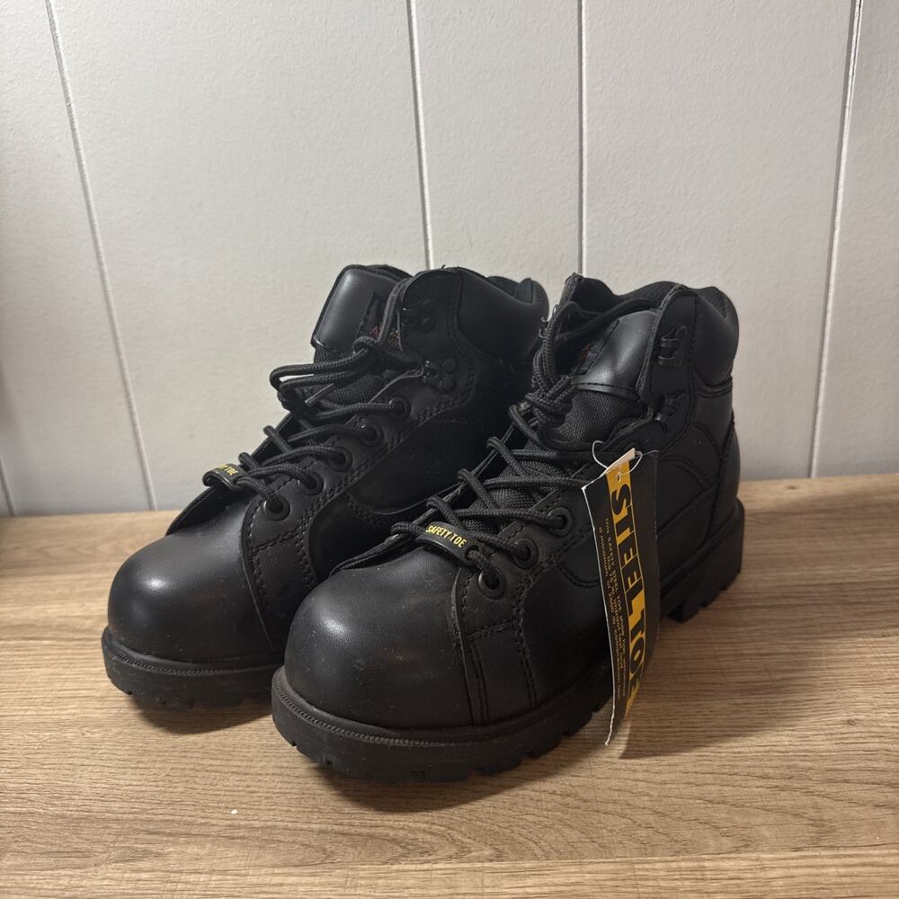 Rustler Advantage Work Boots Mens 7 Black Steel Toe Oil & Slip Resistant New B2